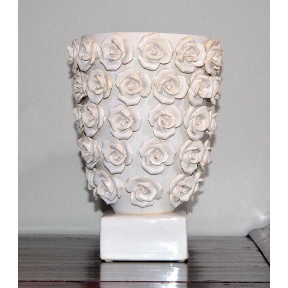PTMD Vase Footed 3D Rose Decorative Porcelain 10.25"